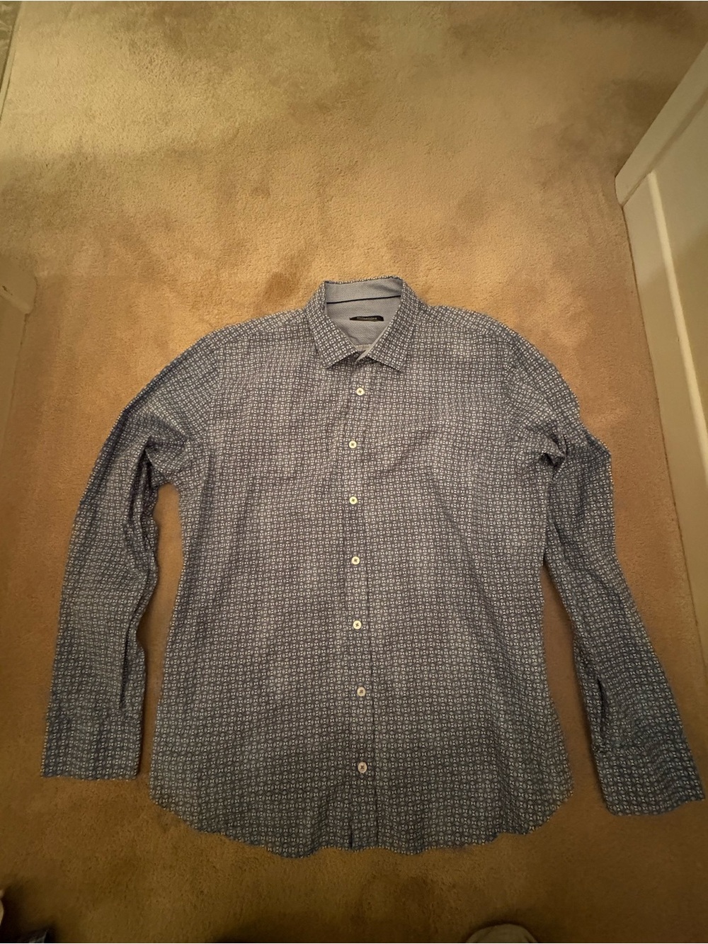 Bugatchi Men's Navy Blue Patterned Dress Shirt